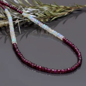 Natural Rhodolite Garnet and Ethopian Opal Beaded Necklace, Garnet Opal Designer - Picture 1 of 3