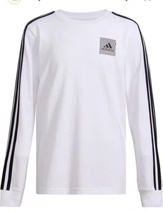 Adidas Boys Long Sleeve Athletic Cotton White Shirt Sz 14-16 L *see Description - Picture 1 of 6