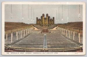 Postkarte um 1920 Salt Lake City Utah Großer Mormon Tabernakel Innenraum Kirche - Bild 1 von 2