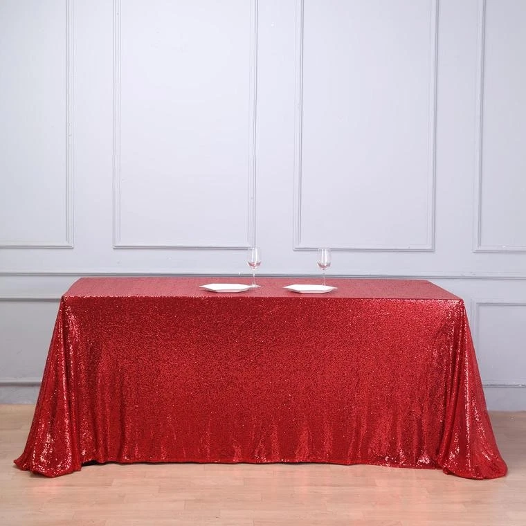 90x132" Red SEQUIN RECTANGLE TABLECLOTH Wedding Party Catering Linens - Image 1 of 4