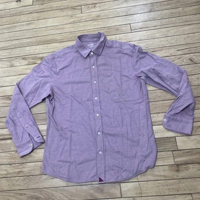 Camisa masculina UNTUCKIT L rosa claro fina manga longa botão moderna 100% algodão 42" - Imagem 1 de 4