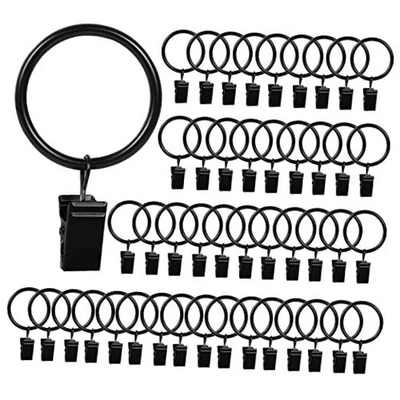  46 Pack Metal Curtain Hooks,Curtain Rings with Clips,Drapery Hooks Clips Black - Image 1 of 4
