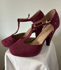 Mod Cloth, T Strap, Vintage Heel burgundy 9wide - Picture 1 of 22