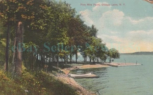 Otsego Lake NY - FÜNF MEILEN PUNKT AM SEE - Postkarte Cooperstown - Bild 1 von 2