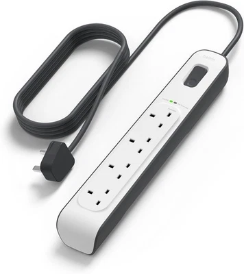 Belkin 4 Way/4 Plug 2 m Surge Protection Extension Lead Strip, White 4 plugs  - Image 1 of 4