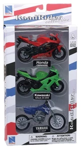 NEWRAY, Set of 3 HONDA KAWASAKI and YAMAHA motorcycles, 1/18, NEW67015B - Picture 1 of 1