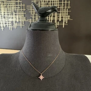 Rose Gold Over 925 Lotus Flower Necklace White And Pink Crystal Pendant 16” - Picture 1 of 5