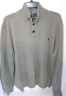 Polo Ralph Lauren Sweater Mens  2XL Gray Blue Pony 3 Button Mock Neck Pullover - Image 1 of 4