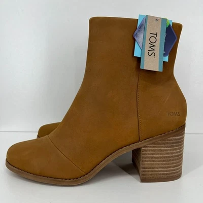 Botas de tacón TOMS para mujer Evelyn de cuero tostado talla 10 tacón bloque apilado Foto 1 de 4