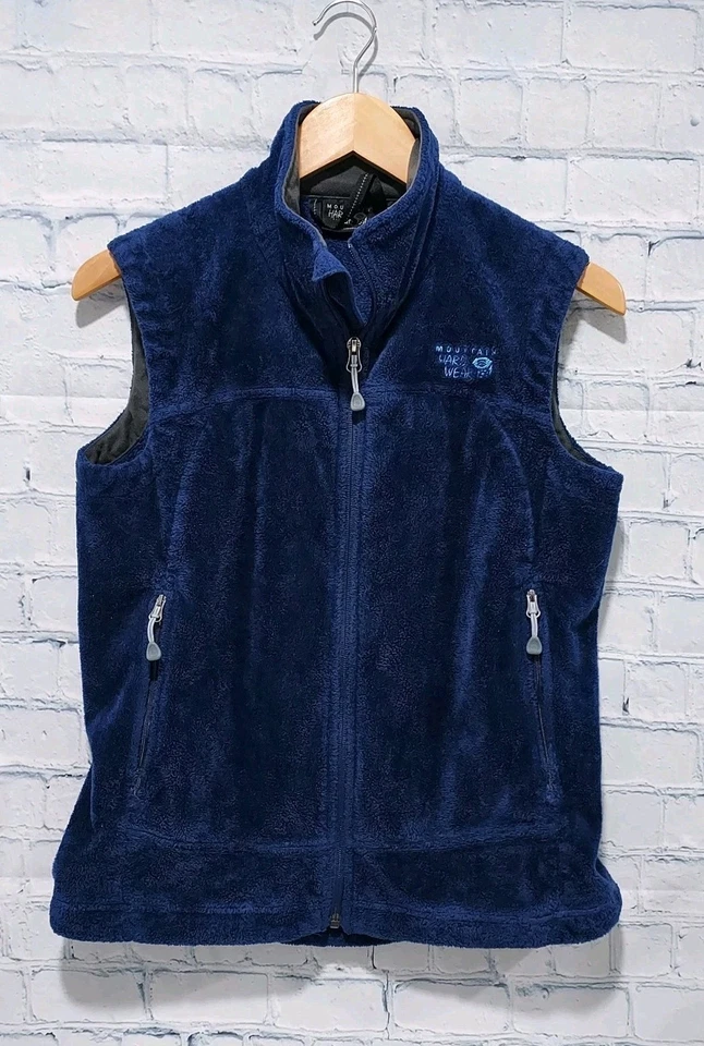 Chaleco Mountain Hardwear Para Mujer S Azul Oscuro Suave Polar Chaleco Cremallera Completa Clima Frío Foto 1 de 4