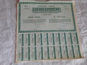 Vintage Aktienzertifikat Aktienanleihen Aktion Bergbau Las Dos Estrellas Mexiko - Bild 1 von 2