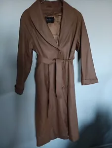 Vintage Full Length Leather Terry Lewis Camel Trench Coat Long Woman's L/XL - Picture 1 of 23