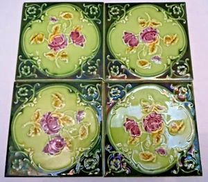 TILE PORCELAIN CERAMIC MAJOLICA ART NOUVEAU PURPLE ROSE VINTAGE ENGLAND COLLE#51 - Picture 1 of 7