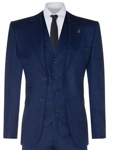 Mens Navy Blue 3 Piece Tweed Herringbone Suit Peaky Blinders Classic Tailored - Picture 1 of 8