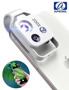 Microscopio de Bolsillo APEXEL 200x con Lente CPL Clip de Luz LED para iPhone/Andriod - Imagen 1 de 10