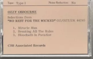 ozzy osbourne no rest for the wicked cassette promo sampler - Picture 1 of 2