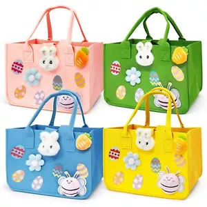 4PCS Easter Egg Hunt Bags Happy Easter Bunny Gift Bags with Handles Easter Tr... - Picture 1 of 7