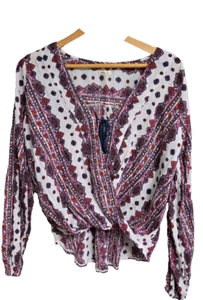Hollister Womens Boho Long Sleeve Pull on High-Low Shirt Size Medium Tassle Tie - Picture 1 of 9