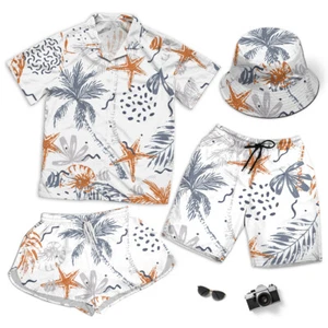 Hand Drawn Abstract Summer Beach Short Beach Men Women Short And Hawaiian Shirt - Picture 1 of 8