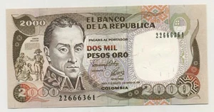 Colombia 2000 Pesos 2-3-1992 Pick 433A UNC Uncirculated Banknote - Picture 1 of 2