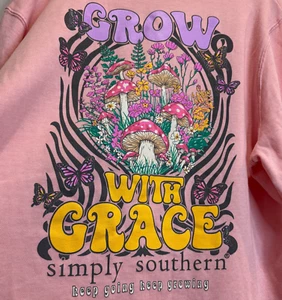 Simply Southern 2XL Hoodie Peach/Pink Grow with Grace Mushroom Cotton Blend - Picture 1 of 17