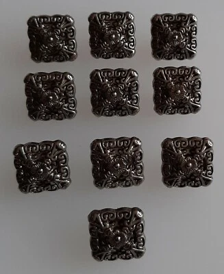 10 x 15mm large Silver Filigree Design Square Shank Buttons - KZ8872 - Image 1 of 2