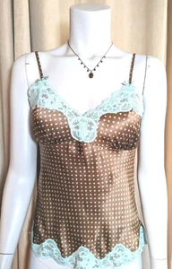 Gold Hawk Silk Camisole polka dot and blue lace NWOT small - Picture 1 of 7