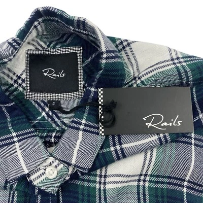 NWT $122 RAILS Britt Blue & Green Plaid Cuffed Short Sleeve Shirt S - Image 1 of 4