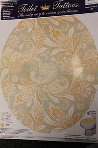 Toilet Tattoos NEW mint green/ gold paisley design -round seat 12x13.5 NICE - Picture 1 of 4