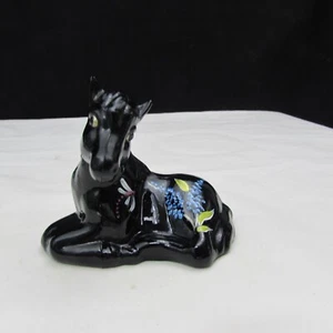 Fenton Black Ebony Florals and Dragonfly Hand Painted Foal Horse 2008 W30 - Picture 1 of 5
