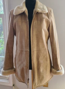 VTG Liz Claiborne 100% Leather Faux Fur Lined & Trimmed Jacket Coat Women Sz S - Picture 1 of 15