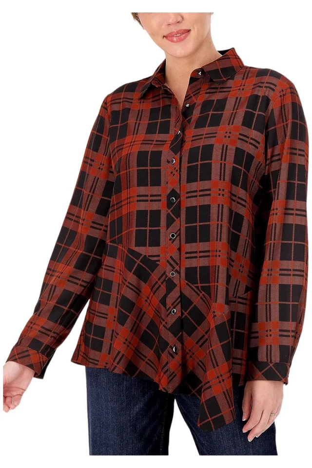 Top Susan Graver Estampado Elástico Tejido Botón Delantero Especias Foto 1 de 1