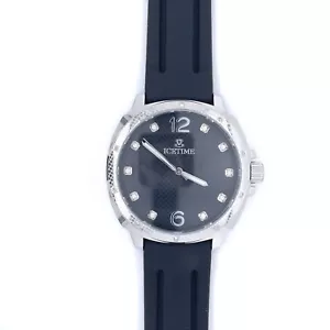 IceTime 42mm Men's White Gold Steel Watch Iced 0.10ct Diamonds Black Dial AB712 - Picture 1 of 6