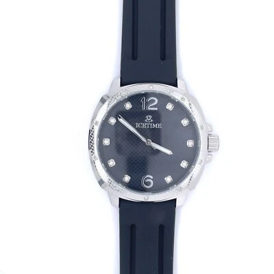 IceTime 42mm Men's White Gold Steel Watch Iced 0.10ct Diamonds Black Dial AB712 - Image 1 of 4