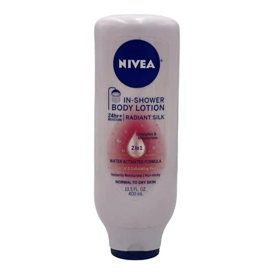 Nivea In Shower Body Lotion Radiant Silk 2-in-1 Exfoliate Moisturize 13.5 oz HTF - Imagem 1 de 4