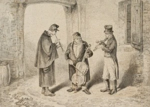 T. HOSEMANN (1807-1875), Drei herumziehende Musikanten, 1839, Radierung - Bild 1 von 8