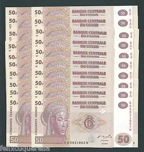 F.C. CONGO DEM. REPUBLIC , LOTE 20 UNIDADES 50 FRANCOS 2007 , S/C ( UNC ) , P.97 - Imagen 1 de 1