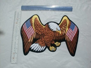 Parches bordados muy grandes de Eagle with America 2 banderas volando - Imagen 1 de 3