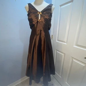 Vintage Bari Jay festliches Kleid braun Taft ärmellos Party Cocktail Gr. 2 - Bild 1 von 6