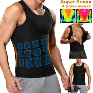 Men's Sauna Suit Shirt Heat Trapping Sweat Compression Vest Gym Exercise Shaper - Picture 1 of 23