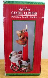 Giftco Porcellana Vacanze CANDELA CLIMBER Babbo Natale e Renne in Treno Usa Cono 6" - Foto 1 di 11