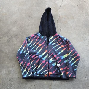 VICTORIAS SECRET PINK REVERSIBLE FULL ZIP SHERPA HOODIE JACKET Zebra Colorful L - Picture 1 of 3