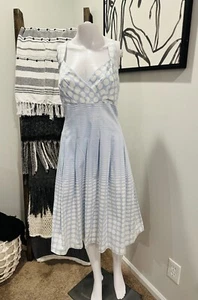 Calvin Klein NEW Light Blue White Inverted Pleat Criss Cross Back Women’s 12 NWT - Picture 1 of 13