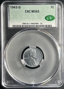 Centavo de trigo de acero Lincoln 1943-D CAC MS65 CACG centavo Segunda Guerra Mundial - Imagen 1 de 2