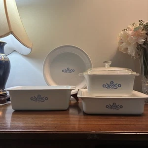 Vintage CORNINGWARE Blue Cornflower Bakers Helper Set Of 4 Baking Dishes - Picture 1 of 14
