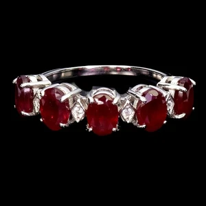 925 Sterling Silver Ring Oval Ruby 6x4mm Natural Gemstone Jewelry Size 7 - Picture 1 of 13