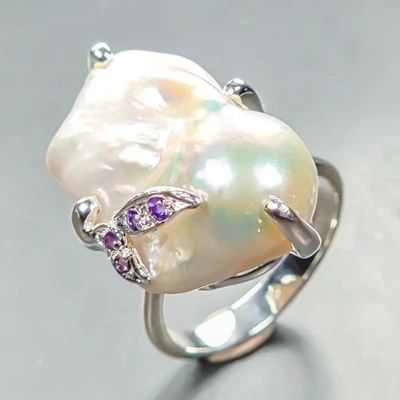 Уникальное ювелирное кольцо с натуральным барочным жемчугом из стерлингового серебра 925 пробы размер 8/R447747 - Изображение 1 из 4