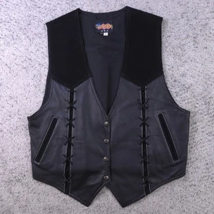 Vintage Easyriders Lederweste Damen Large Biker Motorrad Spitze Quaste Logo schwarz - Bild 1 von 14