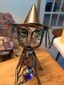 Vintage Halloween Metall Kunst Hexe Kerzenhalter rührt ihr Gebräu - Glasaugen - Bild 1 von 10