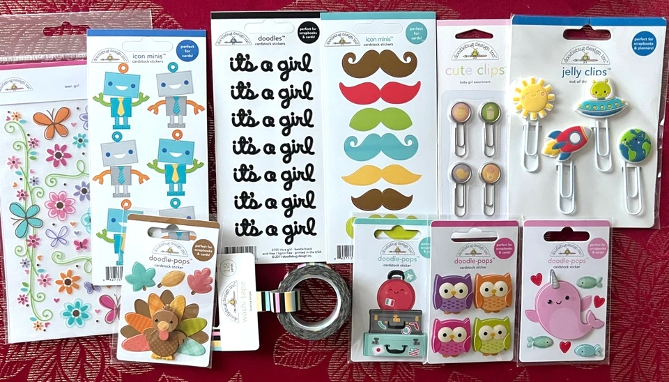 #676 - DOODLEBUG LOT STICKERS EMBELLISHMENTS WASHI TAPE DOODLE-POPS & MORE - Image 1 of 4